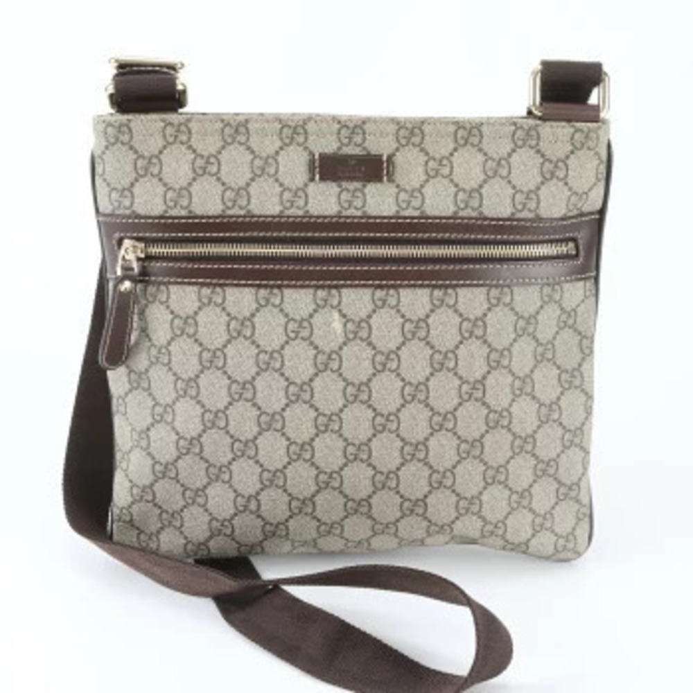 Gucci GG Supreme Leather Messenger Crossbody Bag Business Commuter Tote Silver